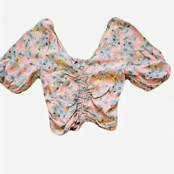 Women's Sophie Rue Ruched Crop Top Dusty Mauve Floral, Size Extra Small Pink - Picture 2 of 6